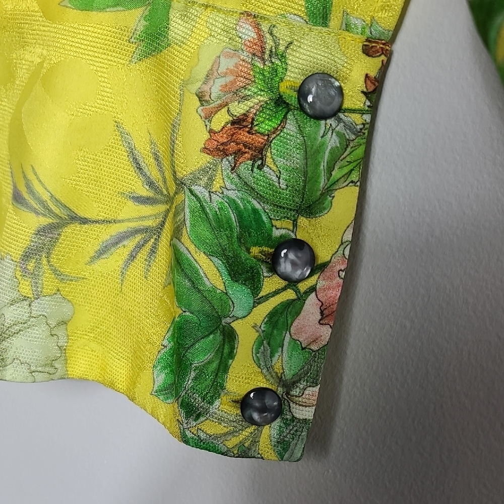 ANTHROPOLOGIE Marika Blouse Floral Yellow Wrap Top In Green Motif Size US 0 - Picture 14 of 16